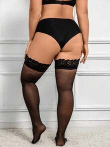 1 双加大对比色花卉蕾丝袜，轻薄、防勾丝、耐用的女士黑色丝绸袜子，夏季完美裸腿袜