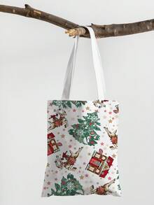1 Stück Weihnachtsbaum Muster Tragetasche, große Kapazität Schultertasche, Damen Lässig Handtasche, Segeltuch Tragetasche geeignet für Arbeit, Schule, Einkaufen