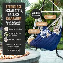 Hanging Hammock Chair Swing – Hanging Chair Outdoor & Indoor - Hammock Swing Chair – Quick & Easy Setup With Hardware Kit – Durable & Spacious Full Body Support – Holds 440 Lbs - 海軍 - 查看 4
