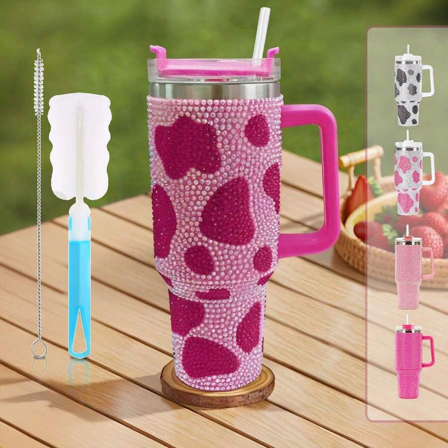 Vaso Taza Térmico Acero Inoxidable 40oz Con Calor/frí Viaje, pajita y cepillo de limpieza, taza de viaje isotérmica de acero inoxidable reutilizable con diamantes Taza isotérmica de acero inoxidable / hervidor al vacío de acero inoxidable degradado en varios colores, Vaso Thermo Termo Brillos Con Asa 40 Oz Frio O Caliente ,como regalo navideño para novias, familias