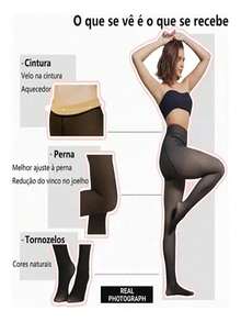 Meia-Calça Térmica Forrada Peluciada Puls Size Translúcida Inverno Quente Legging - Preto - Visão 6
