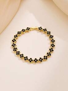 1 件不锈钢时尚、甜美、创意、小众水钻四叶草锆石手链，适合女士，彩色四叶草手链，适合送礼和日常佩戴 - 四葉草鑲鑽手鍊 - 查看 9