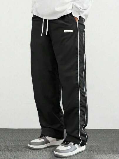 Pantalones rectos casuales para hombres con franja lateral, pantalones deportivos de corte holgado para la calle, ligeros para primavera y otoño
