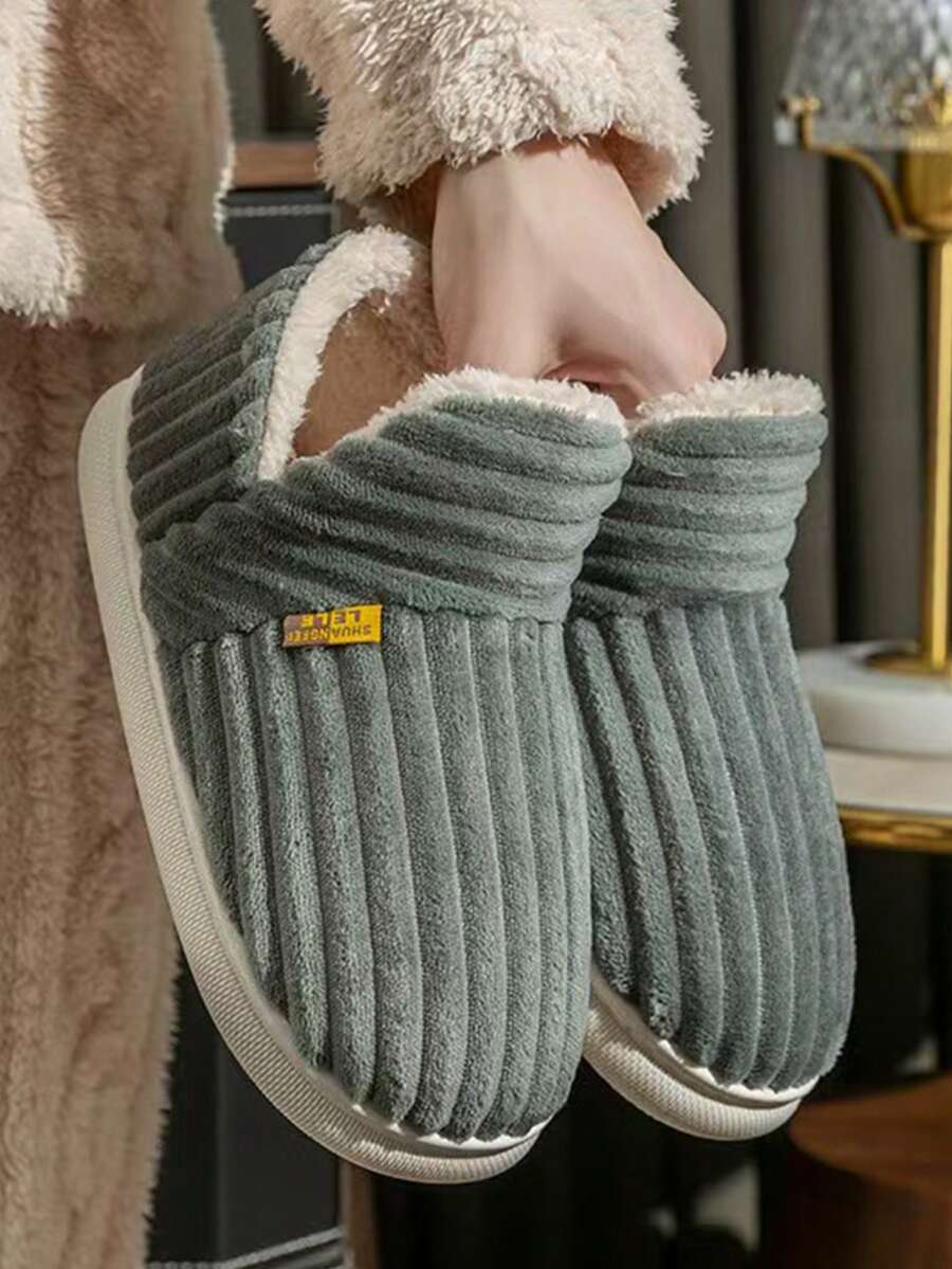 女士厚实保暖内衬一脚蹬家居拖鞋，厚底，休闲，男女通用，适合卧室、厨房、四季、秋冬 - 灰色 - 查看 1