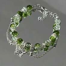 Vintage Y2K Style Crackled Glass Bead Lucky Fortune Bracelet With Butterfly Charm - Perfect Gift For Women