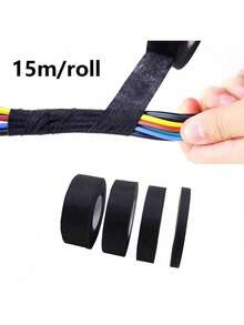 15米黑色汽车胶带,耐热降噪阻燃胶带,汽车线束保护胶带,车辆线束绝缘固定胶带,耐高温不燃汽车电路保护配件,适用于汽车电气线路、发动机和排气系统,钢丝胶带,电工绝缘胶带,线束胶带,耐热电工胶带,布基胶带 - 黑色 - 查看 6