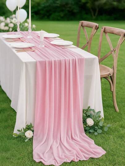 1pc/5pcs Set Light Pink Sheer Table Runner, DIY Sheer Curtain Fabric, Multi-Purpose For Wedding Party Room Decor, Dining Table Transparent Drape Tablecloth, Birthday Decor, Romantic Wedding Ceremony Decor, Table Runner
