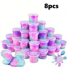 8-28 件装预制粉色和紫色银河史莱姆派对套装，不粘且有弹性的史莱姆散装，复活节篮子填充物，情人节儿童生日礼物 - 彩色 - 查看 9