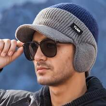 1pc Unisex Warm & Windproof Baseball Cap, Dual-Color Patchwork Design, Adjustable, Suitable For Outdoor Activities And Daily Use, Ear Protection, Winter Headwear Fall