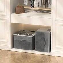 Shoe Organizer Closet, 2 Pack Foldable Shoe Storage Organizer Box Bin With Adjustable Dividers And Cover, Fits Up To 16 - 32 Pairs Beige - 灰色 - 查看 5