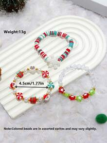3pcs/6pcs Girls' Snowflake, Santa Claus, Star Shaped Polymer Clay Beaded Charm Bracelet, Suitable For Christmas Party, Best Friends, Sisters, Assorted Polymer Clay - Multicolor - View 2