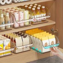 4 piezas Cestas extraíbles Awaoko, organizadores de gabinete de cocina transparentes y multicapa, diseño de apertura ancha en forma de U, material PET grueso, adecuado para tazones, platos, botellas de condimentos, organizadores de gabinete domésticos multifuncionales, cestas estilo estantería