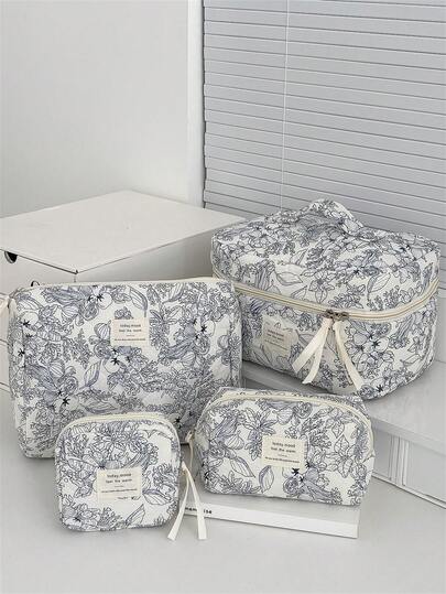 1个蓝色印花化妆包，带提手，便携式美容工具化妆品收纳袋，大号女士印花化妆包，可装化妆品、口红、珠宝、纸巾、卫生巾等。化妆包，化妆袋，化妆包，化妆品收纳包，化妆品整理包，旅行，化妆袋，包，梳妆台，化妆袋，旅行必备，收纳袋，旅行必备，梳妆台配件，小化妆包，化妆袋，化妆品收纳包，旅行必备，大容量，大号化妆包，圣诞礼物，收纳袋，旅行，女士旅行必备礼物，收纳袋，手拿包/小手提包，化妆品整理包，化妆品收纳，收纳袋，刷子收纳袋，迷你收纳袋，大容量收纳袋