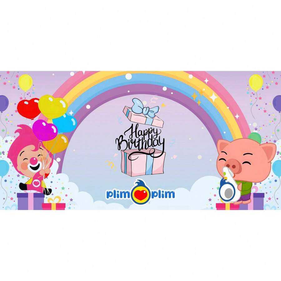 Cartoon Plim Kids 1 Year Old Party Decoration Baby Baptism Cute Pig Rainbow Custom Circus Tapestry Background Banner Photo (Multiple Styles) - D - Xem 1