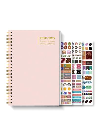 budget planner 1pc 2026-2027 Plan Weekly And Monthly Notebook Spiral Day Plan Academic Appointment Book Agenda Magazine To Increase Productivity, Notebook Plan Book + Three Stickers