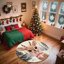 1pc Christmas Red Bathroom Anti-Slip Mat, Flannel Material, Round Floor Mat, Plush Decoration, Suitable For Bathrooms, Doors, Kitchens, Living Rooms And Other Occasions, Machine Washable, Anti-Slip, Christmas Decoration, Can Be Given As A Gift - Multicolor - View 7
