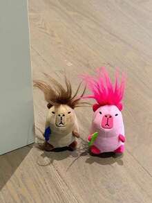 1pc/2pcs 4.3 Inch Plush Capybara Keychain, Brown/Pink Cute Fluffy Doll Pendant, Fun Accessory, Children Gift - Multicolor - View 10