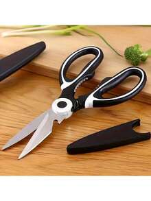 1/2pcs Matte Silver Straight Handle Multifunctional Stainless Steel Kitchen Scissors, Detailed With Thickened Blades, Lever Structure For Easy Cutting, Includes Bone Cutter, Suitable For Cutting Chicken/Fish Meat, Baby Food Preparation, Ideal For Home Kitchen, New Moms, Daily Cooking, Holiday Meal Prep, Spring & Autumn Ingredients Processing