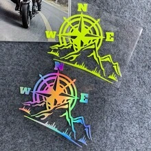 Reflective Jungle Adventure Compass Sticker High-Visibility Night Safety Durable PVC Waterproof Self-Adhesive Vehicle Decoration For Motorcycle Car Bicycle Off-Road Outdoor Adventure Travel Gift, Reflective Jungle Adventure Compass Sticker - 16.5cm X 12.2cm