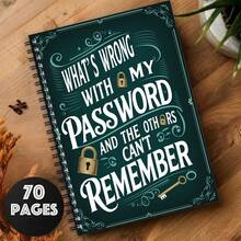 Green Spiral Password Notebook, Gold Key Design - 70 Pages For Secure Internet And Computer Login, Username And Password - Home Or Office/Clipboard