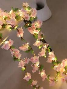 6.56ft/16.4ft[Sakura Fairy String Lights] - LED Rose Gold Flower String Lights, 200cm Floral Garland With Switch Control, Battery Powered, Plastic Material, Christmas Floral Decor Theme, Batteries Not Included, Switch Control, Suitable For Indoor Floral Decoration In Weddings And Special Occasions!
