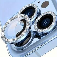 Color Rhinestone Camera Lens Protective Film Compatible With Apple 16 14 13 Pro 6.1-Inch/14 Pro Max 6.7-Inch Camera Lens Protective Film, Inlaid With Artificial Rhinestone Shiny Camera Cover Tempered Glass Compatible With Apple 14 Pro Max/14 Pro/15 Promax/15 Pro [Perfect Fit] - Artificial Rhinestone Colorful Applicable To Daily Shield, Office, Home Lens Protector Phone Camera Cover Waterproof Shockproof Anti-Fall Scratch Resistant - Blue - View 6