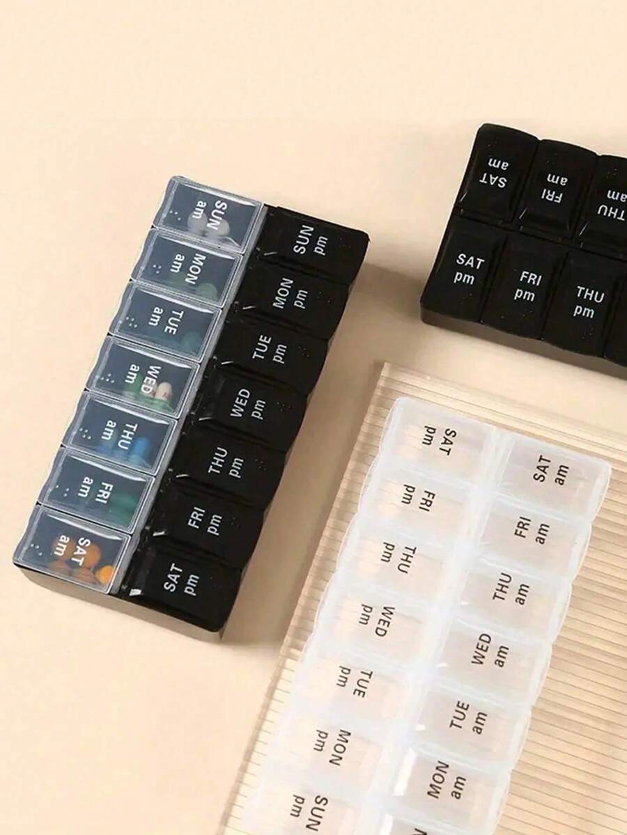 Large Capacity & Portable - 14 Compartments Fine Organizer Weekly Pill Organizer, Multifunctional Travel Pill Case For Daily Medication, Must-Have Health Essential For Students Back To School, Transparent Leak-Proof Compartments Design, Easily Manage Daily Medication, Perfect Companion For Home And Travel - Multicolor - View 1