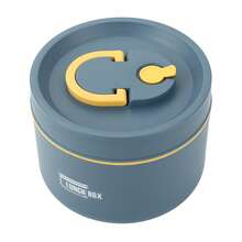 Thermal Lunch Box With Lid Leakproof Round Picnic Lunchbox With Folding Handle - 藍色 - 查看 5