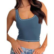 Camiseta de mujer de costilla con acolchado, top de entrenamiento de cuello cuadrado, top corto ajustado, camiseta básica de tirantes - Zarpar - Ver 1