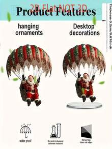 2D Flat, 2D Flat Printing, 1pc Santa Claus Parachute Acrylic Hanging Decor, Perfect Gift For Window, Bedroom, Living Room, Office, Creative Christmas Decoration, Ideal For Friends, Family, Housewarming, 2D Flat Halloween And Christmas Decor