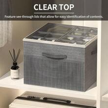 Shoe Organizer Closet, 2 Pack Foldable Shoe Storage Organizer Box Bin With Adjustable Dividers And Cover, Fits Up To 16 - 32 Pairs Beige - 灰色 - 查看 3