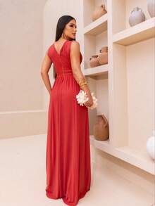 Tulle Party Dress / Neckline / Side Opening / Long For Graduation, Bridesmaid And Guests - Terracotta - View 2