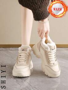 Damskie białe buty codzienne, buty sportowe, nowość zimowa 2024 z dodatkową izolacją polarową, gruba podeszwa zewnętrzna, modny i uniwersalny styl wakacyjny, buty do pieszych wędrówek i jazdy na deskorolce dla studentów, płaskie, grube trampki, śniegowce, buty damskie