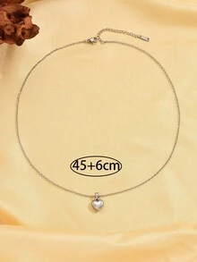 1pc Solid Heart Shaped Pendant Necklace, Suitable As A Gift For Teens - one-size - View 10