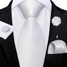 Bộ cà vạt nam dệt cà vạt và khuy măng sét cài áo hình hoa cho trang phục công sở trang trọng - Màu xanh lam - Xem 5