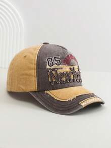 1pc Distressed Washed Letter Embroidered Baseball Cap, Men's Spring/Summer Sun Hat, Outdoor UV Protection Versatile Cap