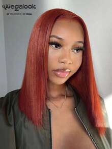 MEGALOOK Peruca Bob Wig de Cabelo Humano Sem Cola com Renda 4x4 de Cor Marrom Avermelhado, Reta e Curta de 8-14 Polegadas, #33 Peruca com Renda Transparente Sem Cola, Pré-Aparada com Cabelo Respirável para Uso Diário, Escritório, Festa, Estilo Y2K, Férias, Cosplay, Escola, Halloween, Festival