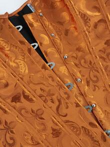 Corset buste jacquard sans bretelles, style classique vintage. Top de corset, corsage, bustier, corset sur-buste, vêtement extérieur sans bretelles pour femmes, costume de scène burlesque vintage, Halloween - Roux - Voir 8