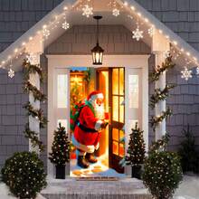 Copertura per porta di Babbo Natale - In fibra di poliestere, decorazione natalizia multifunzionale per uso interno ed esterno - Senza bisogno di elettricità