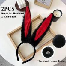 朱迪·霍普斯服装耳朵和尾巴套装，兔子军官角色扮演头带带尾巴，毛绒动物耳朵头带，适合万圣节派对 - 彩色 - 查看 13