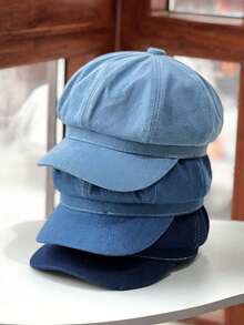 1 chiếc mũ nồi denim, chu vi lớn, mũ nghệ sĩ, mũ bát giác cổ điển, mũ che nắng đa năng, mũ lưỡi trai thường ngày, mùa thu/đông - A - Xem 3