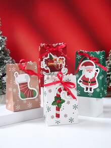 12入聖誕抽繩紙禮品袋 糖果袋，聖誕老人、聖誕襪、雪花設計，附緞帶聖誕糖果禮品袋，聖誕睡衣禮物裝飾 - 彩色 - 查看 1