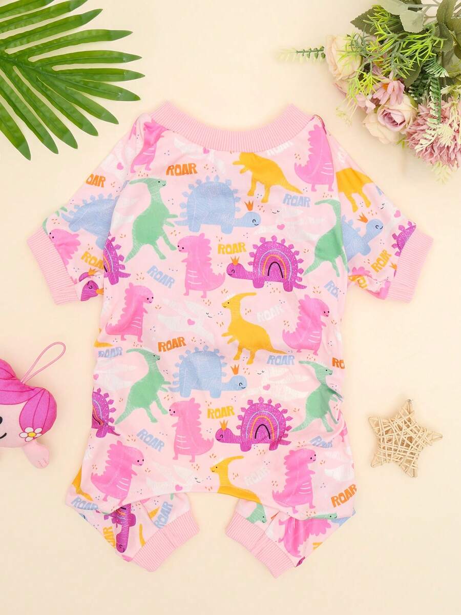 1pc Cute & Fashionable Dinosaur Print Pet Pajamas, Dog Summer Clothing - Multicolor - View 1