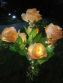 1/2/4PCS 7 Heads Solar Rose Flower Lights, Outdoor Garden Decoration, Ground Plug Lawn Lights, LED Simulation Flower Lights, Solar Decorative Lights For Patio, Yard, Landscape, Pathway, Lawn, Sidewalks(Pink, White, Blue, Yellow, Red, Purple) - 7 Large Royal Roses - View 16