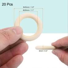20pcs Natural Wooden Craft Rings, Unfinished Wooden Rings In Various Sizes, Round Pendant Connectors For Jewelry Making - Khaki - View 11
