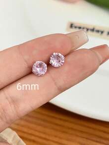 2pcs 3/4/5/6/7mm Pink Cubic Zirconia Earrings, Lightweight Luxury For Women's Daily Wear