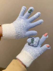 Women's Gloves With Winter Exposed Fingers, Thick And Warm, Cute Student's Anti Cold Yarn, Touch Screen Christmas Tree Gloves