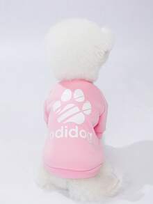 LUCKIE LABO 1pc Minimalist Cute Paw Print & Slogan Pattern Polyester Hoodie Sweatshirt, Flea Resistant, Shed Reducing, Warm & Breathable, Suitable For Indoor & Outdoor Cats & Dogs - Pink - View 3