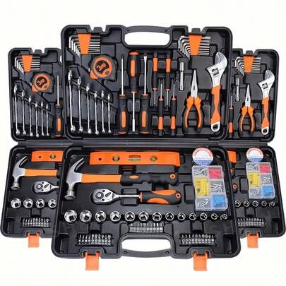 46pcs/Set Multi-Function Car Repair Tool Kit, Ratchet Wrench Set Including Sockets, 1/4" Drive, Chrome Vanadium Steel Extensions, For Automotive Maintenance And Home Use - Chrome Steel Structure