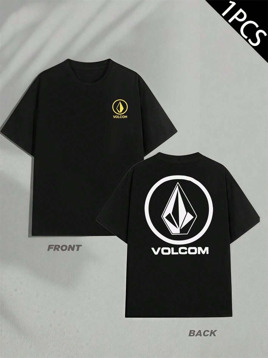 Volcom Graphic T-Shirt For Men, Herren-T-Shirt Mit Beidseitigem Aufdruck, Modisch, L?Ssig, Rundhalsausschnitt, 220 G/M2, Reine Baumwolle (1 Stück) - 黑色 - 查看 1